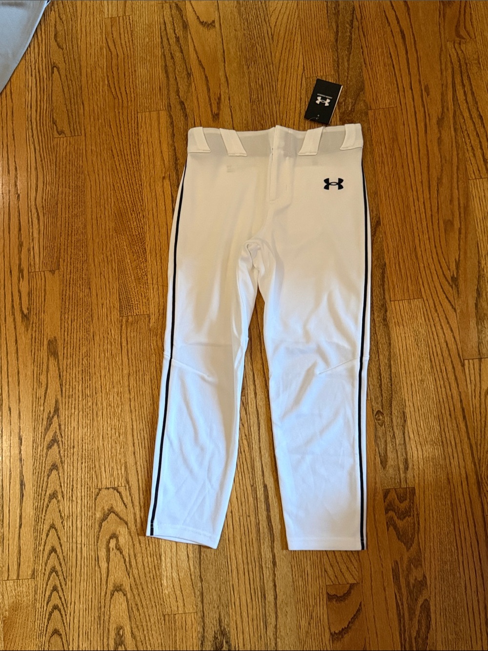 Under Armour Kids White Baseball Pants with navy Piping